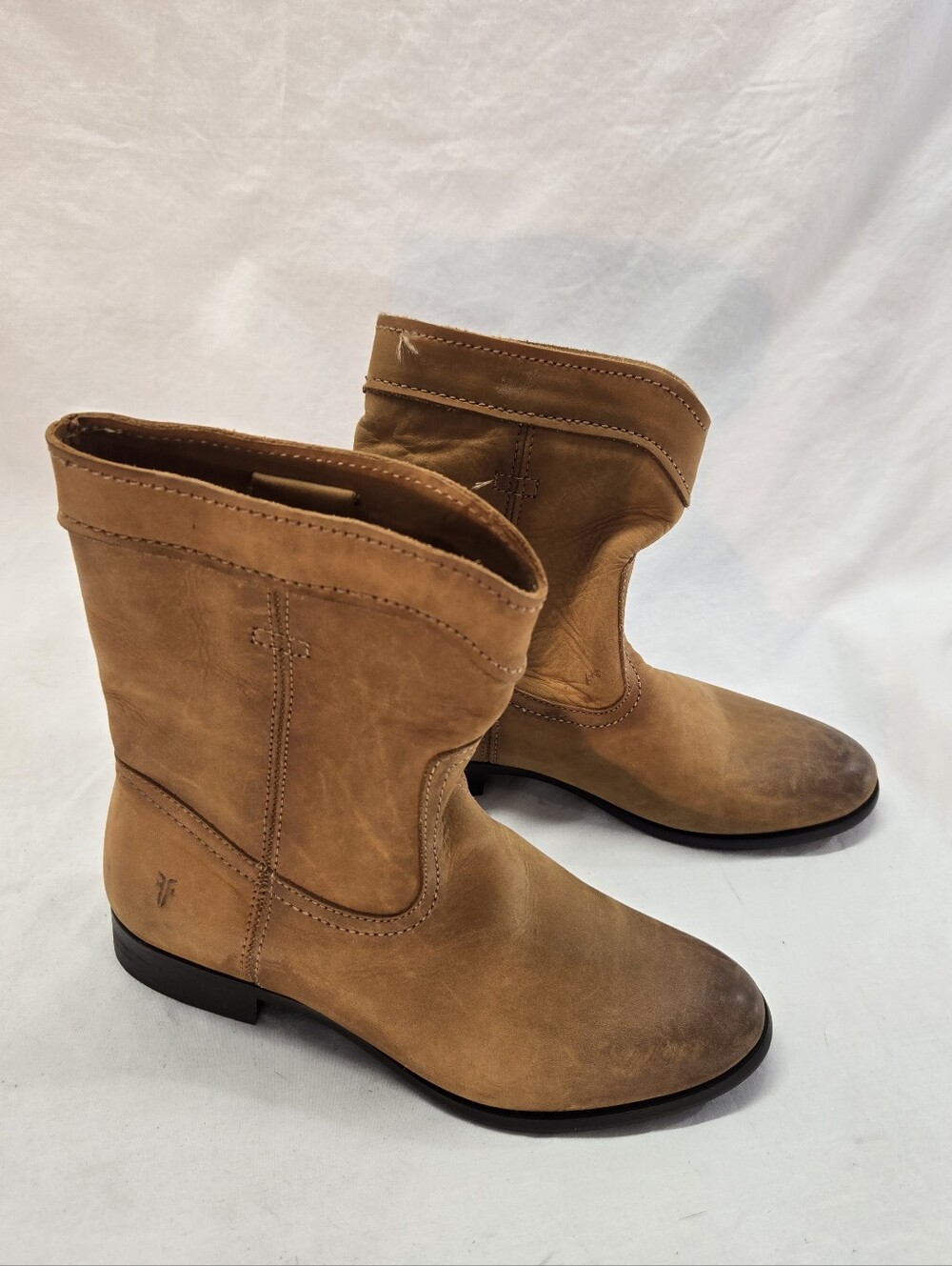 Frye Women’s 6 Brown Cognac Leather Short Riding Boots Cowboy Round Toe